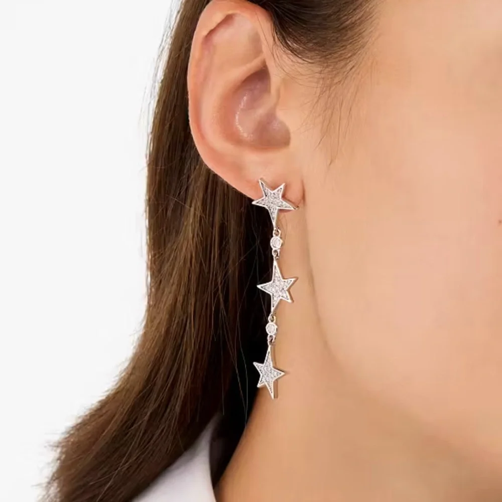 $128 KATE SPADE You’re A Star Linear Earrings NEW Silver Tone Cubic Zirconia